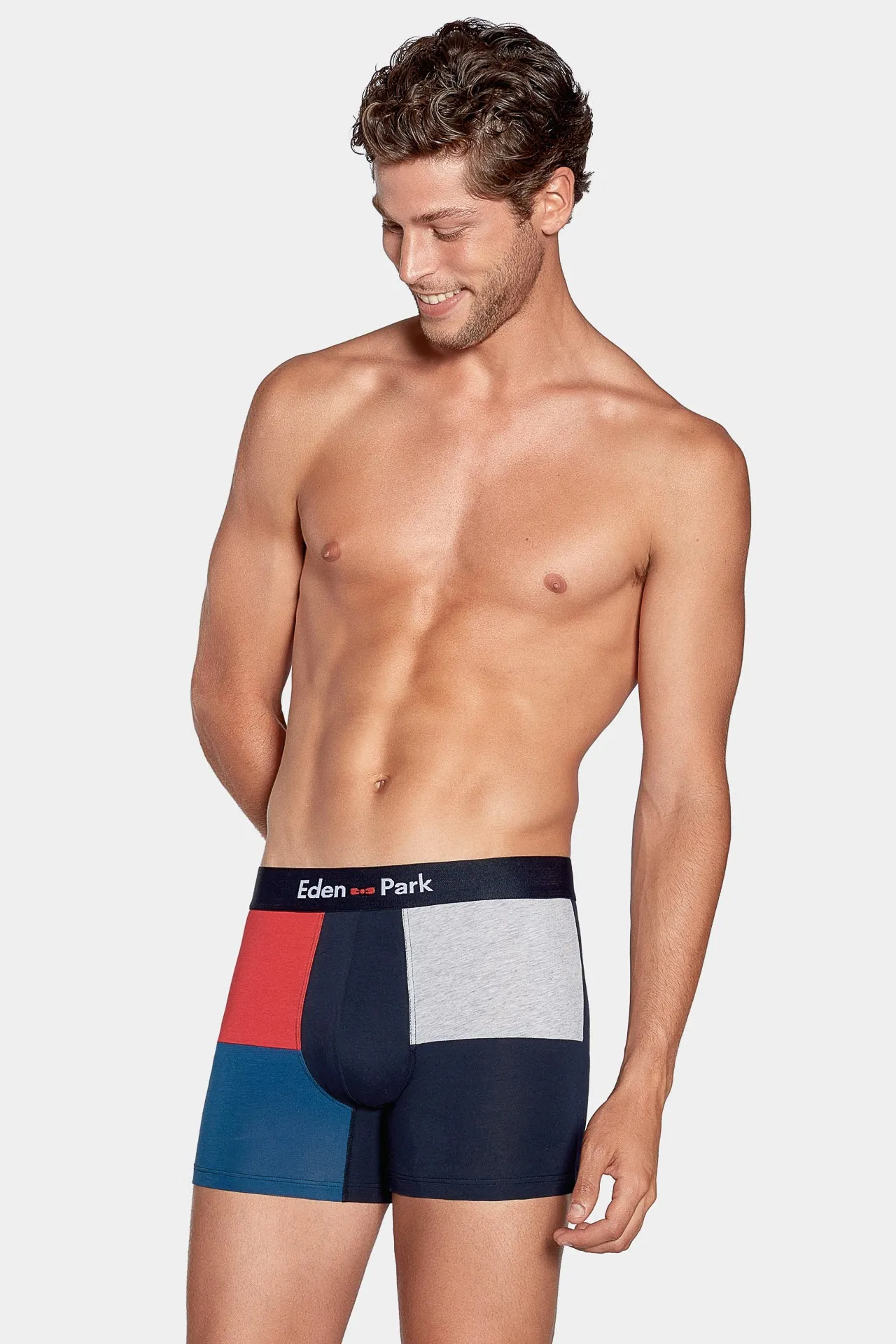 Boxer colorblock marine rouge et gris en coton stretch