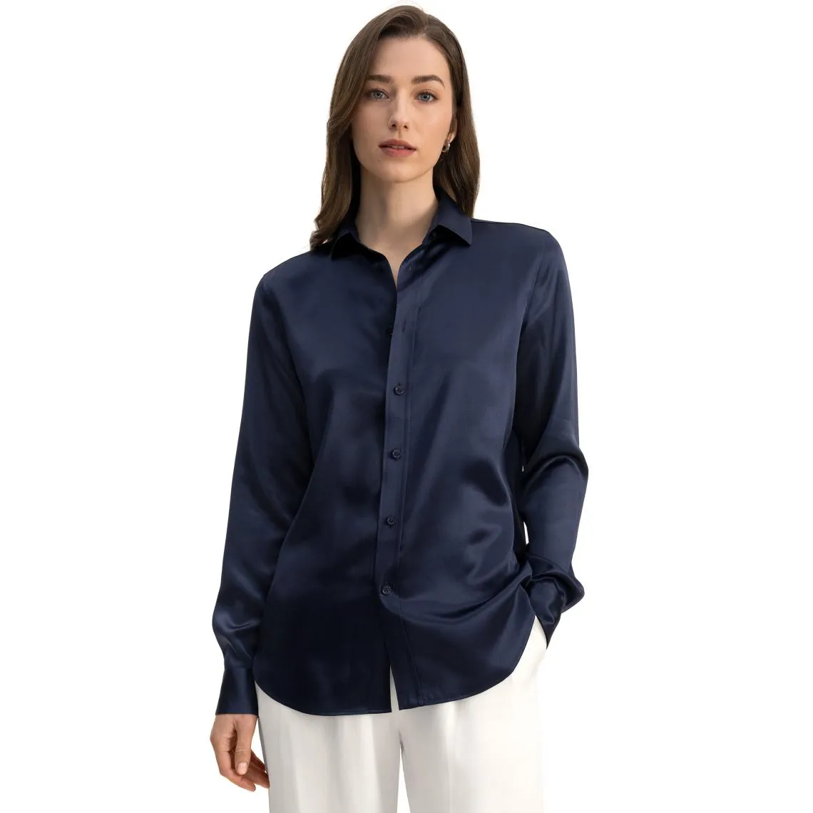 Chemise basique en soie sur mesure  Bleu Marine | 3 Suisses