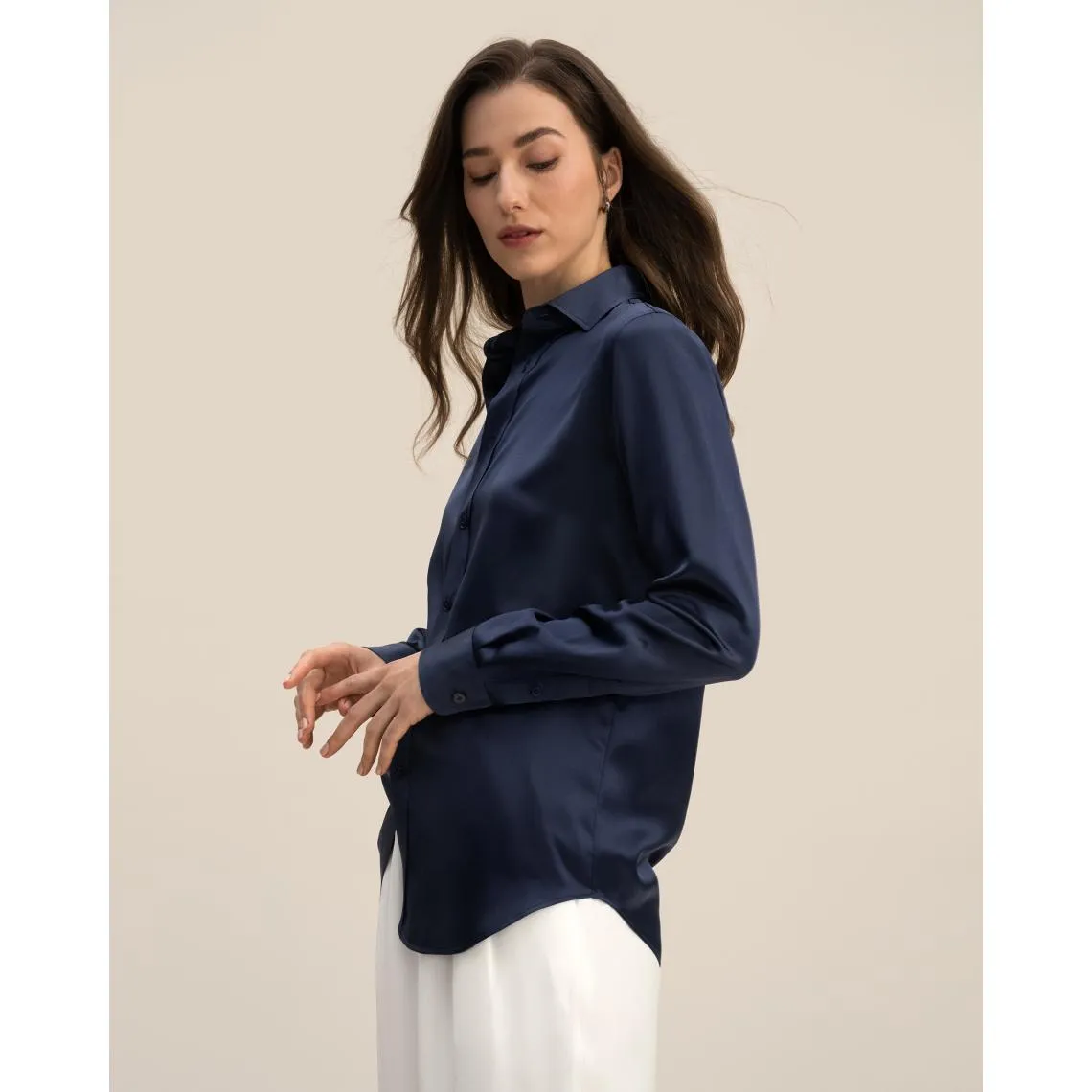 Chemise basique en soie sur mesure  Bleu Marine | 3 Suisses