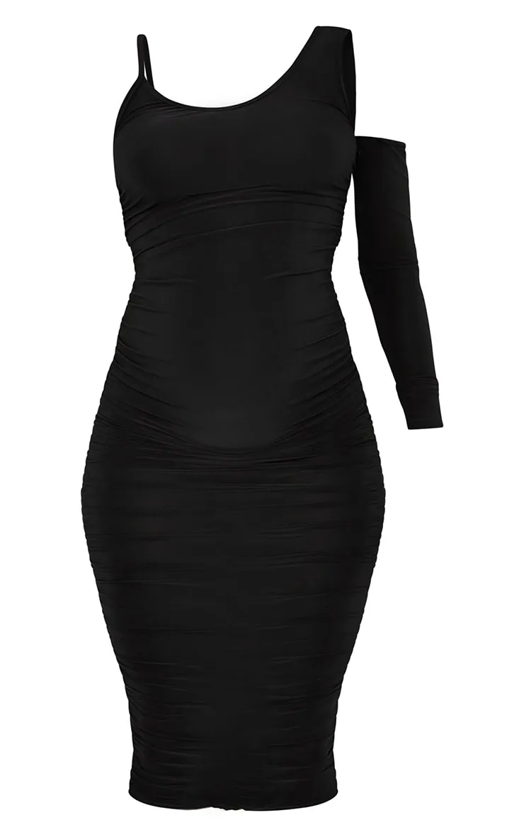 Maternité Robe de grossesse mi-longue noire à manche unique