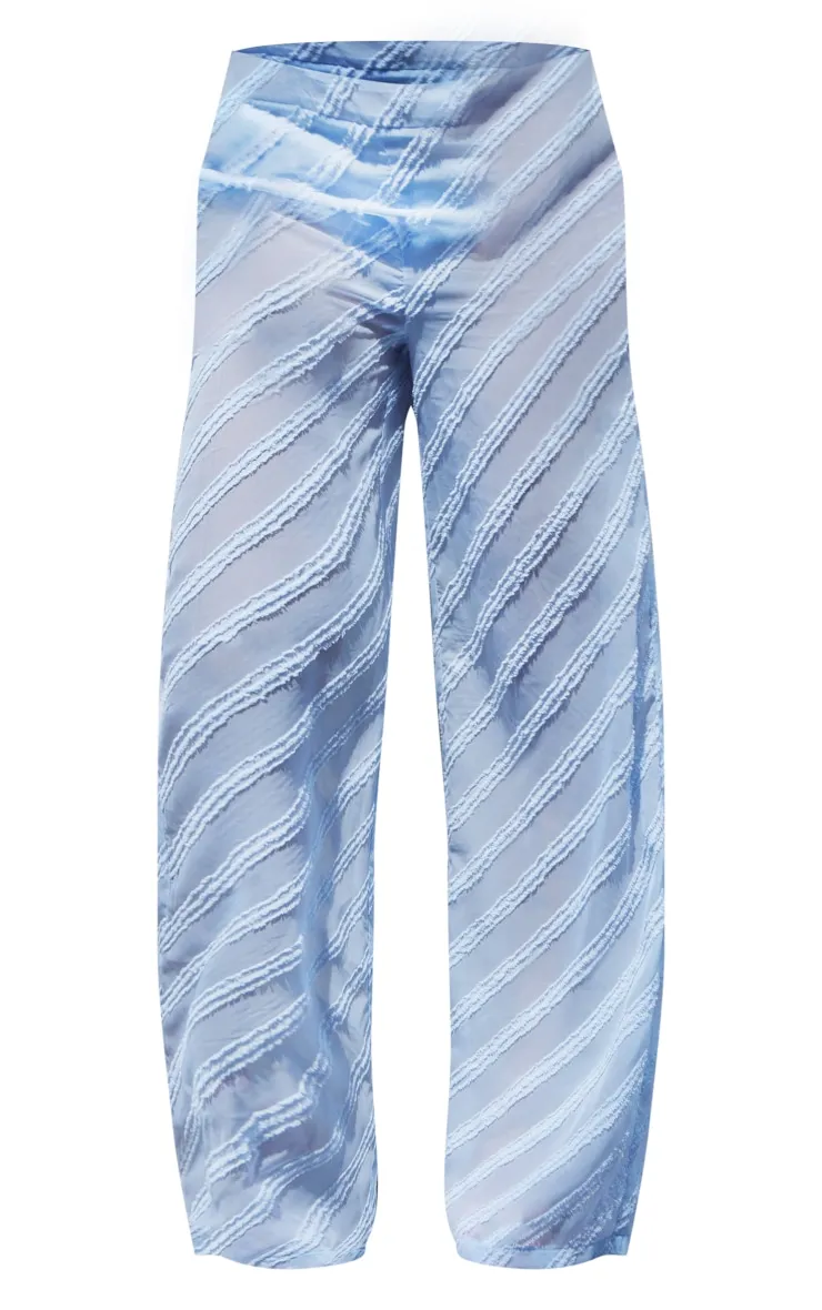 Pantalon large oversize bleu clair en mousseline de soie texturée