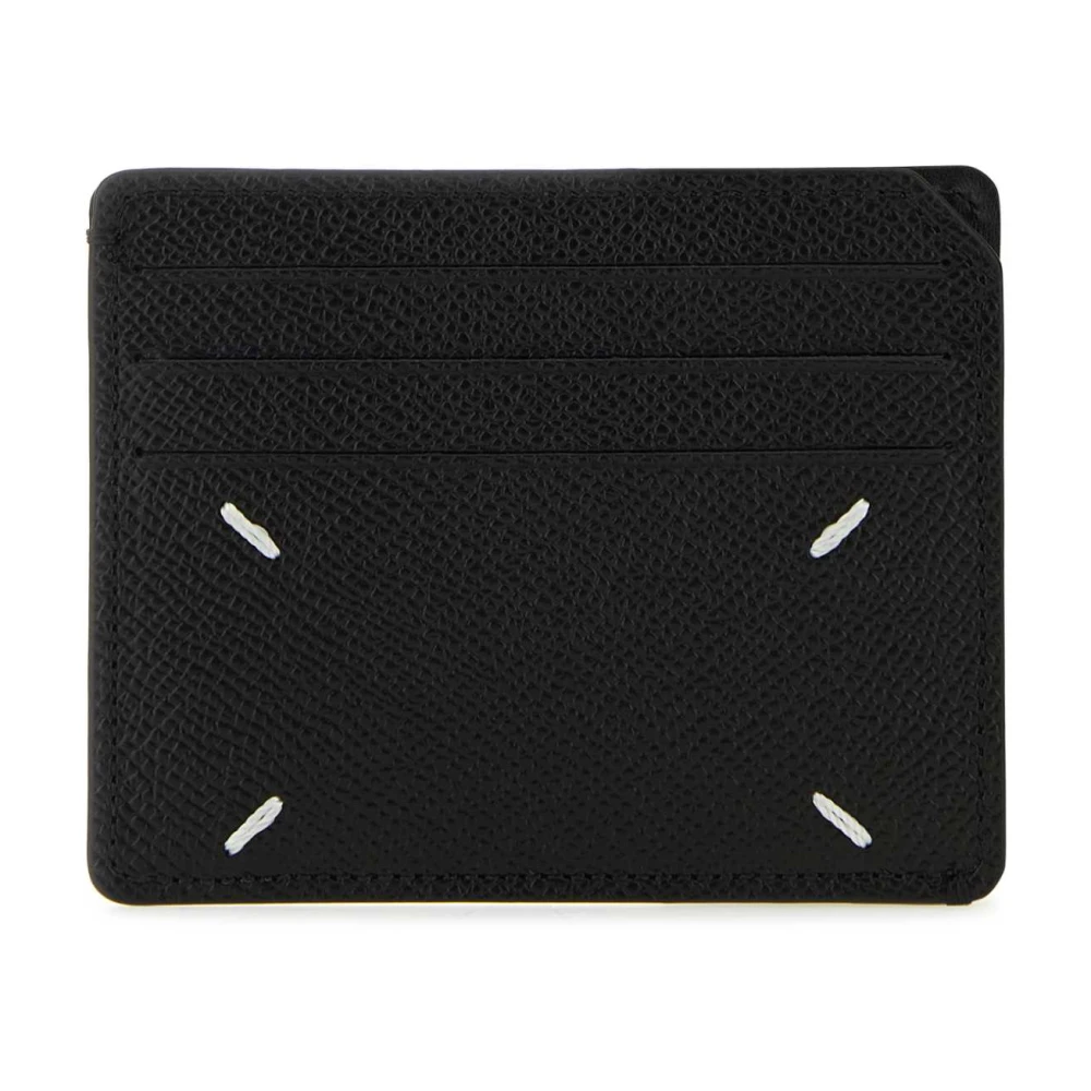 Porte-cartes en cuir noir avec quatre coutures