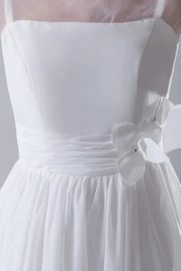 Robe cérémonie blanche courte encolure transparente