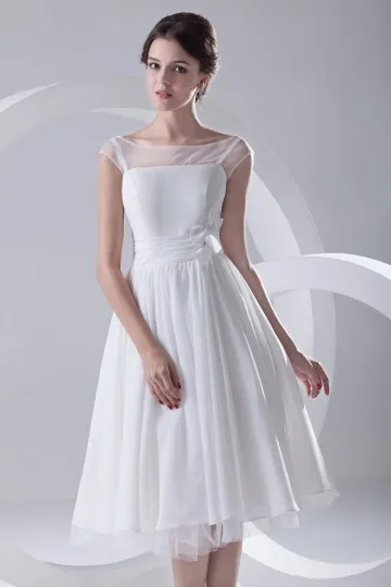 Robe cérémonie blanche courte encolure transparente