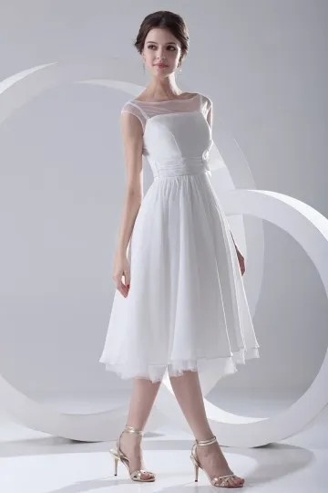 Robe cérémonie blanche courte encolure transparente