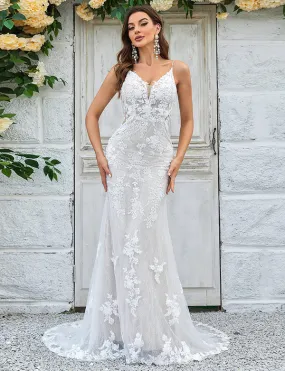 Robe de mariée longue en dentelle sirène ivoire