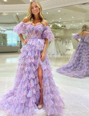 Robe de soirée longue et décolletée en ligne A pour le violet