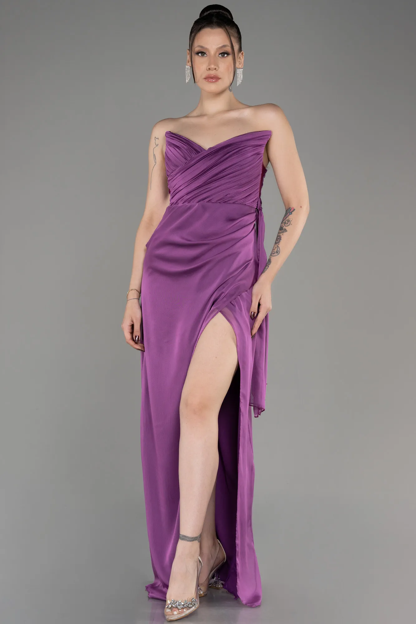 Robe de Soirée Longue Mousseline Fushia ABU3947