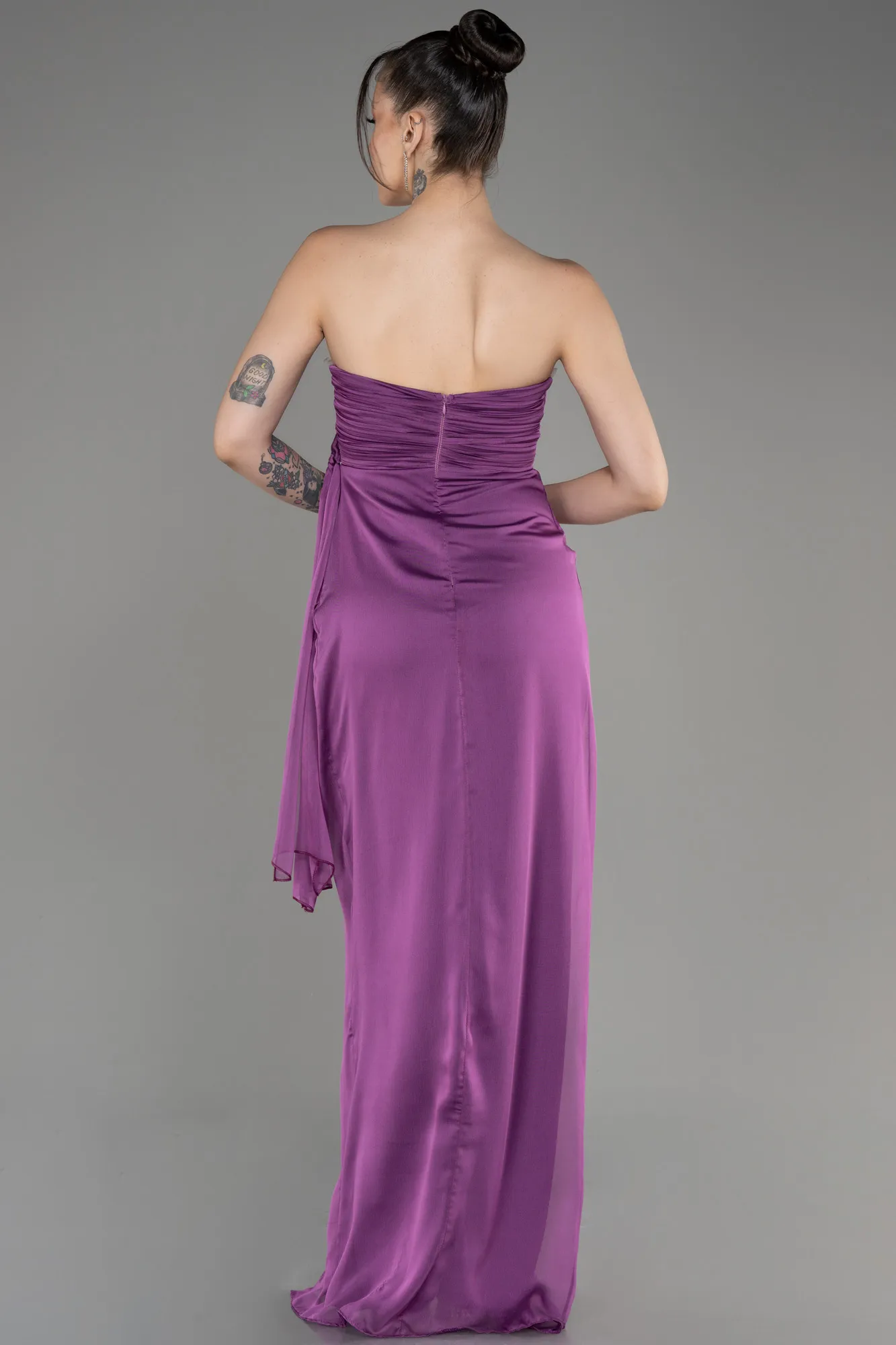 Robe de Soirée Longue Mousseline Fushia ABU3947