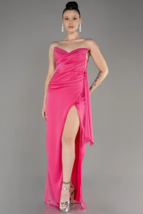 Robe de Soirée Longue Mousseline Fushia ABU3947