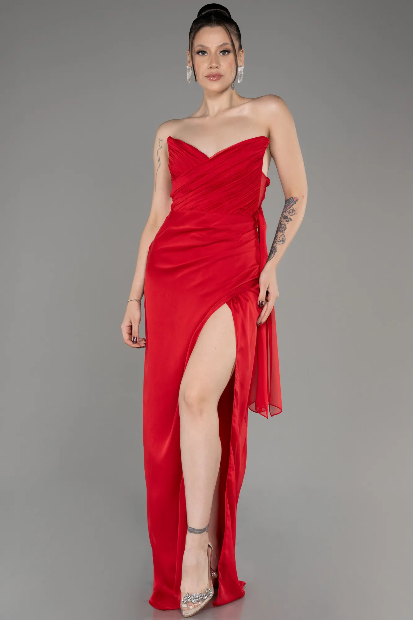 Robe de Soirée Longue Mousseline Fushia ABU3947