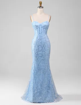 Robe de soirée longue sirène étincelante avec appliques