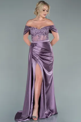 Robe De Soirée Satin Longue Lavande ABU3997