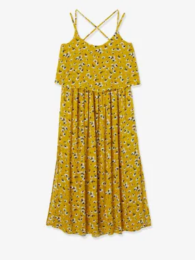 Robe longue de grossesse avec pans fantaisie jaune imprimé fleuri - Vertbaudet