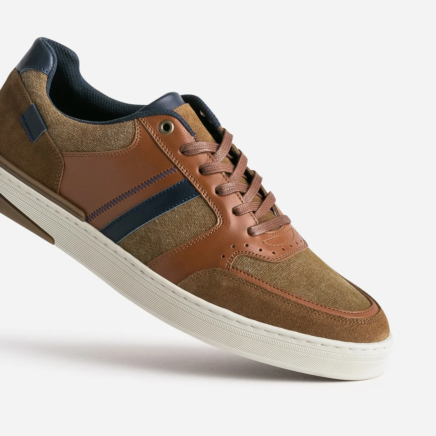 Tennis camel et cognac mix matières - Baskets / Tennis Homme | ERAM