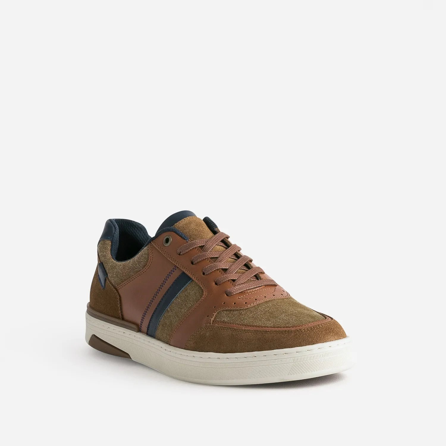 Tennis camel et cognac mix matières - Baskets / Tennis Homme | ERAM