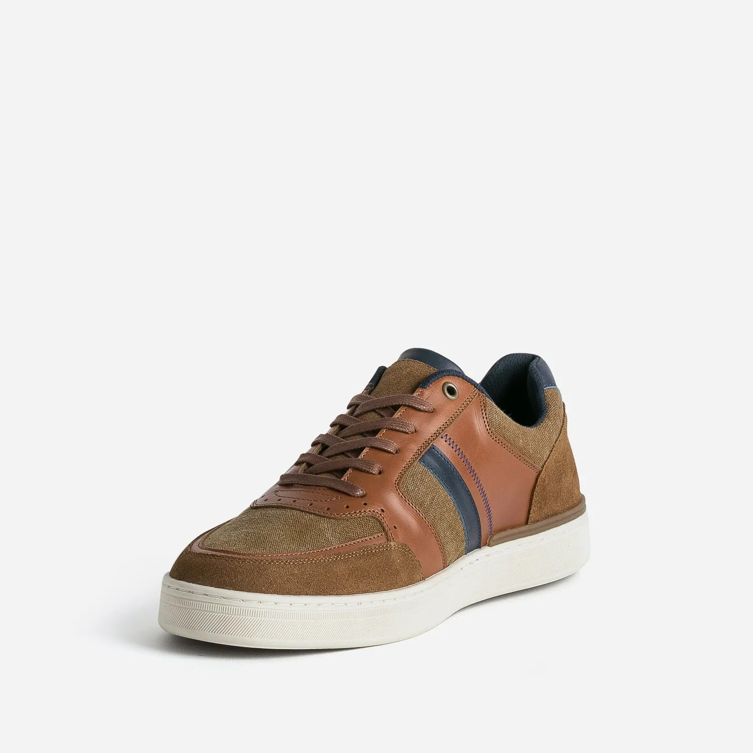 Tennis camel et cognac mix matières - Baskets / Tennis Homme | ERAM