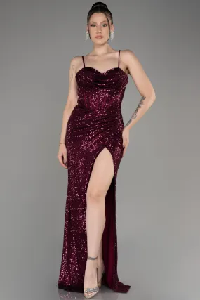 Tenue De Soirée Squameuse Longue Couleur Cerise ABU3246