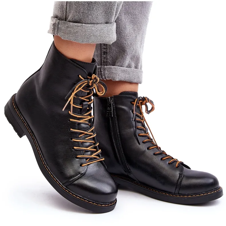 Vinceza Bottines en cuir pour femmes noires Ethel le noir